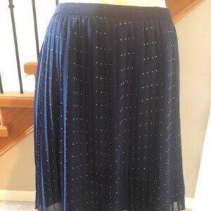 Uniqlo Casual Polka Dot Lined Pleated Skirt Navy   White Sz S no fabric tag
